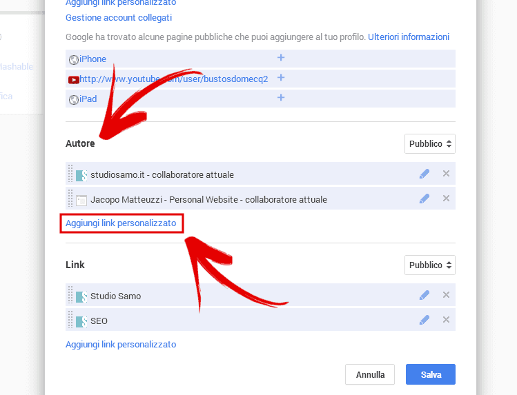 google plus autore aggiungi link