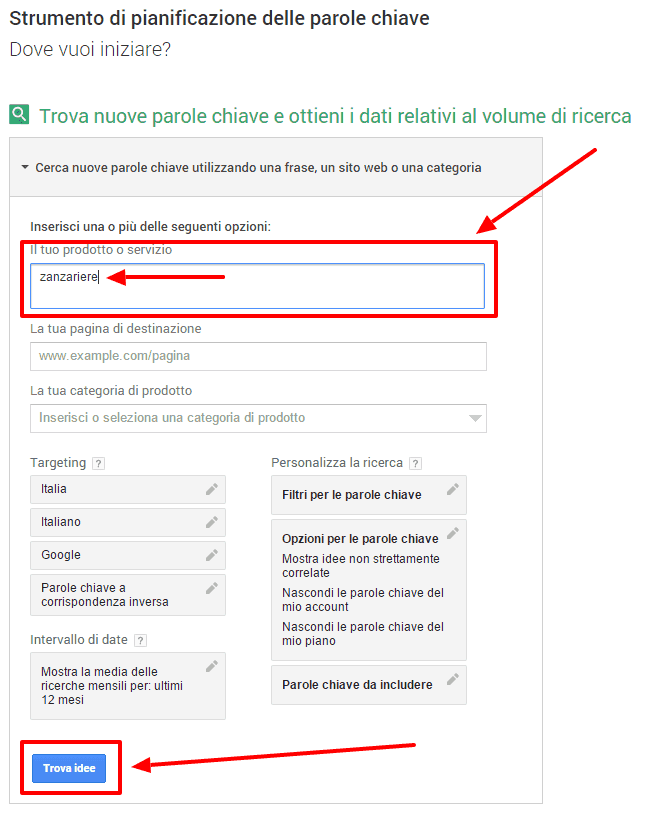 Google AdWords trova idee