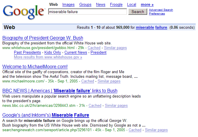 Google Bomb Miserable Failure