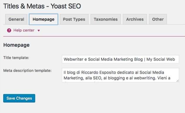 Come mettere la meta description nella home page di WordPress.