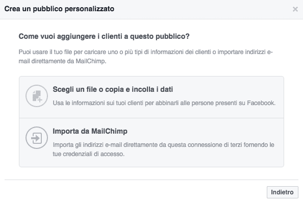 Pubblico personalizzato basato su una lista di indirizzi email