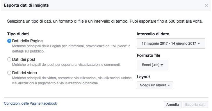 Esportare gli Insights di una pagina Facebook