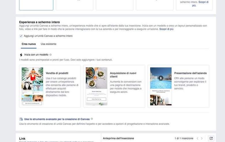 Modelli Canvas in Facebook Ads