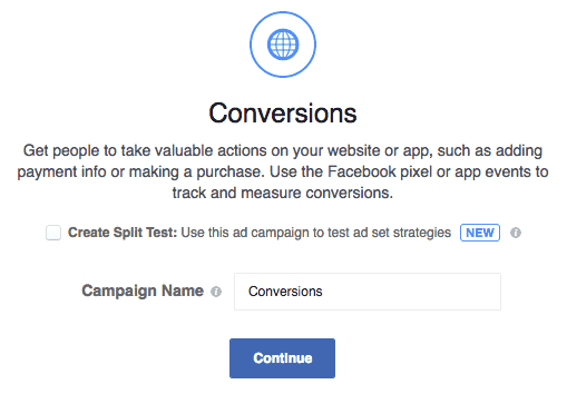 Facebook Obiettivo Conversions