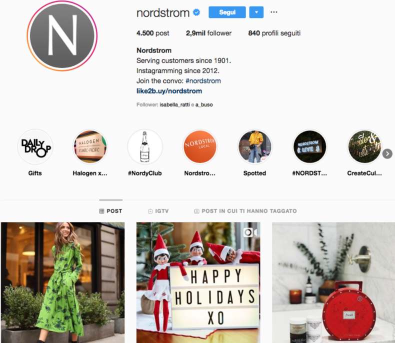 Esempio di Instagram ottimizzato per lo shopping online