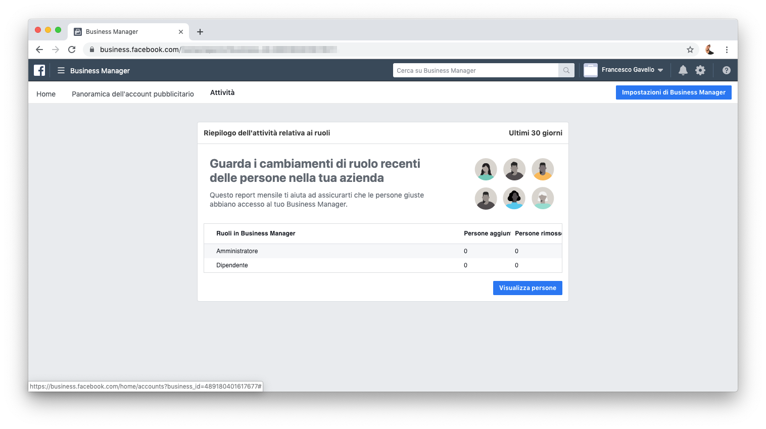 Revisionare l'attività in Facebook Business Manager