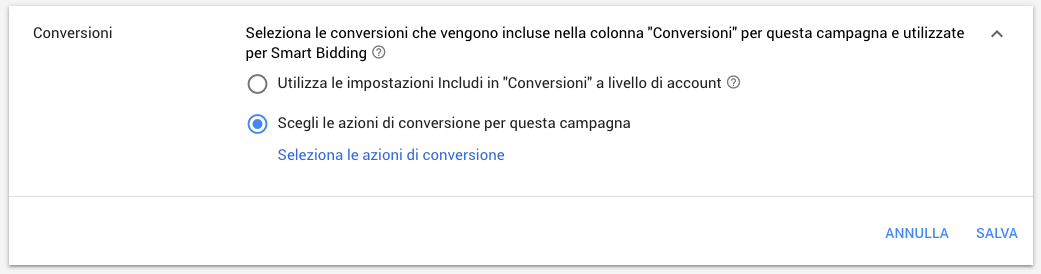 Gestione delle conversioni per una campagna Google Ads