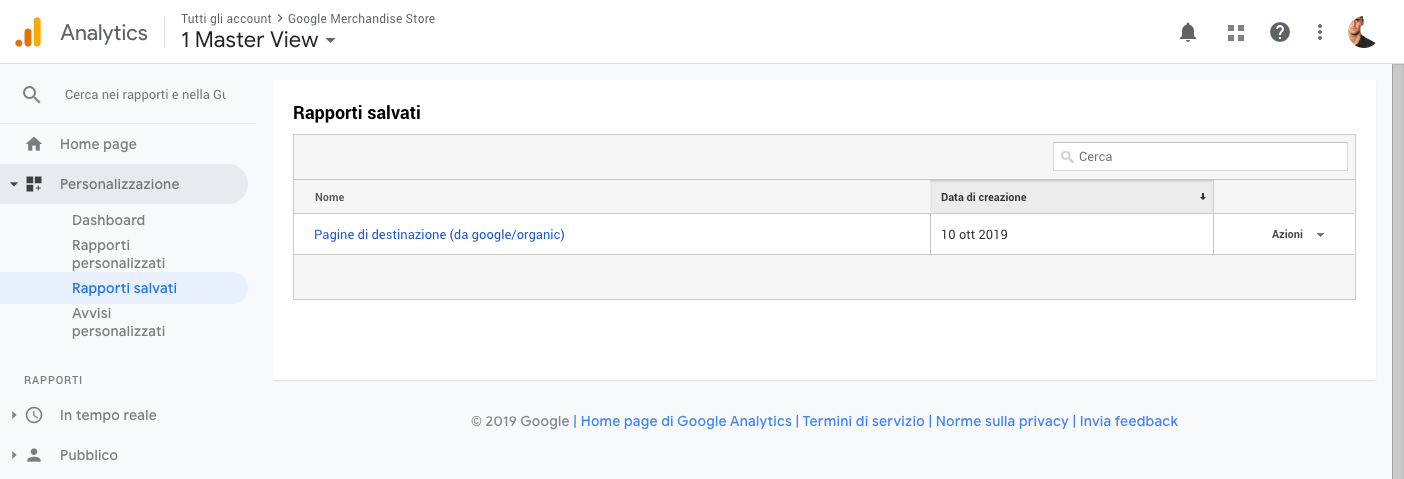 Rapporti salvati in Google Analytics