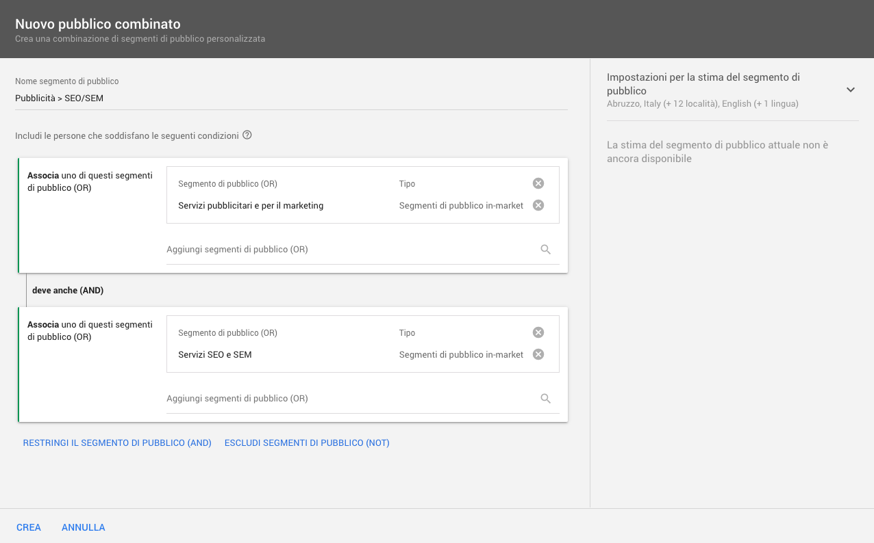 Come creare segmenti di pubblico combinati in Google Ads