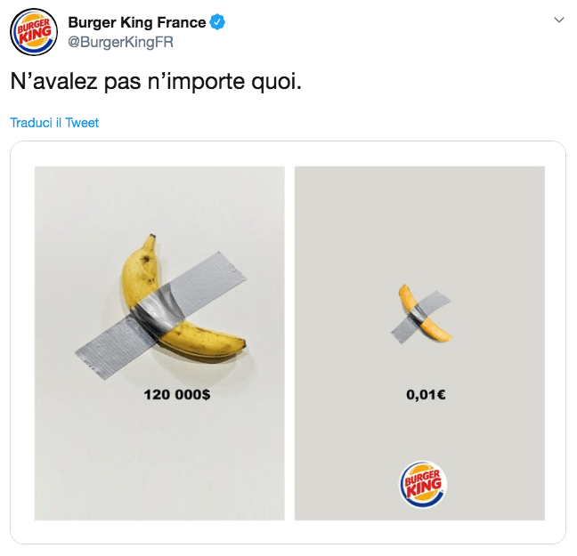 Newsjacking di Burger King con Cattelan