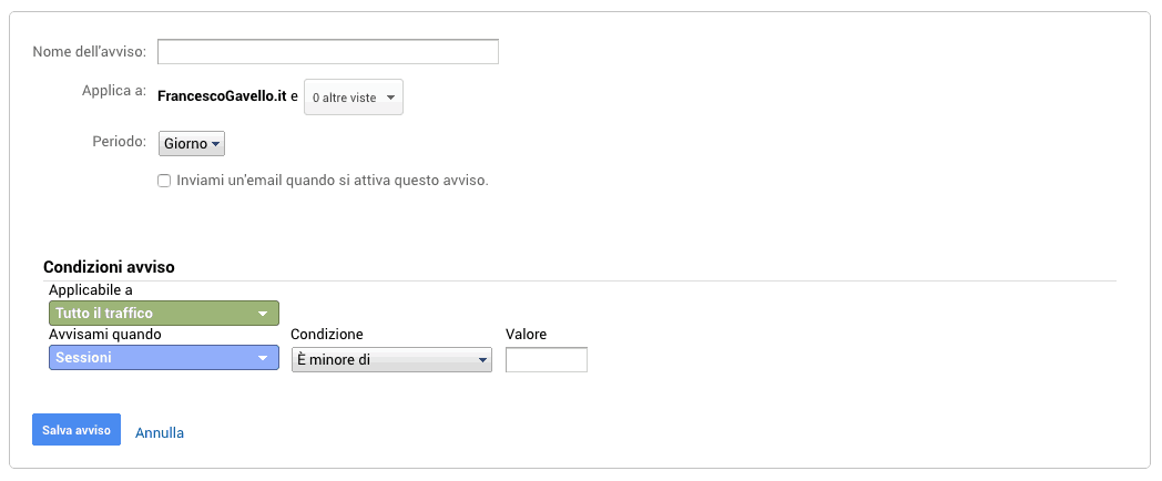 Creazione di un avviso personalizzato in Google Analytics