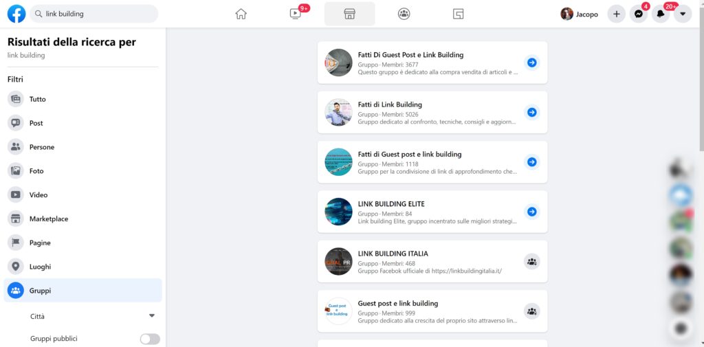 I gruppi fb sulla link building