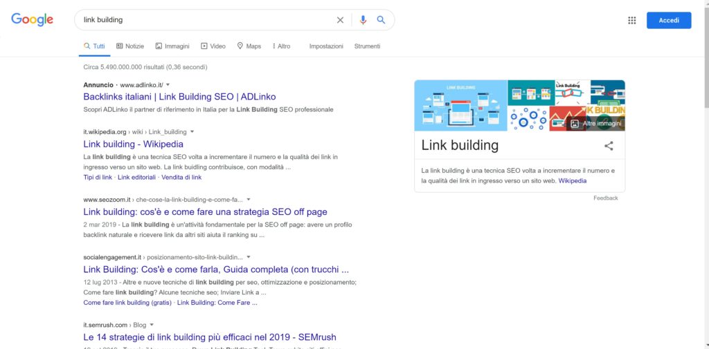 link building - cerca con Google