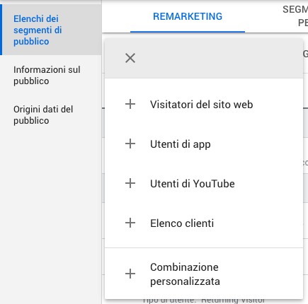 Creazione di elenchi dei segmenti di pubblico in Google Ads