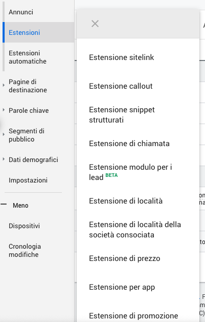Aggiungere estensioni di annuncio a una campagna ricerca in Google Ads