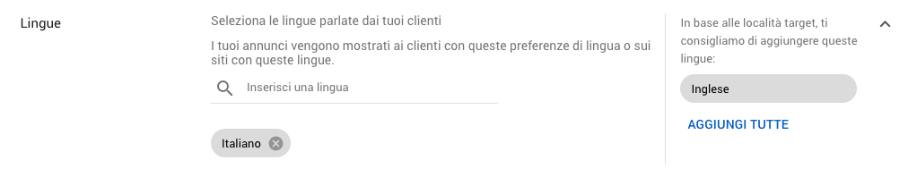 Gestire le opzioni di lingua di una campagna Google Ads