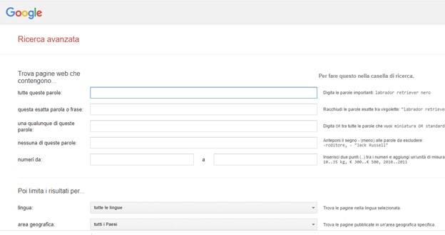 ricerca avanzata google