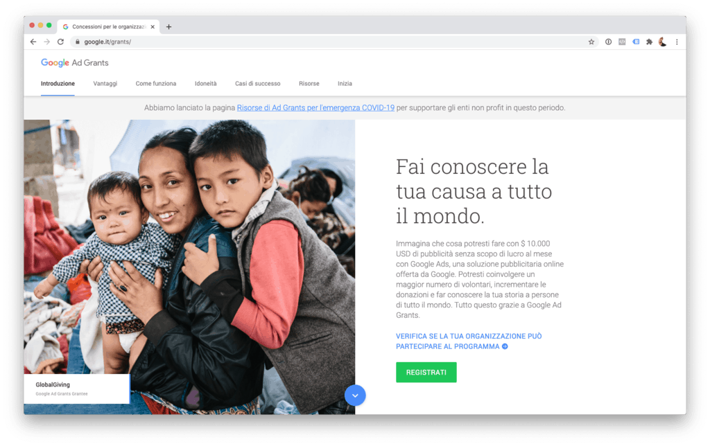 Google Ad Grans per le realtà non profit