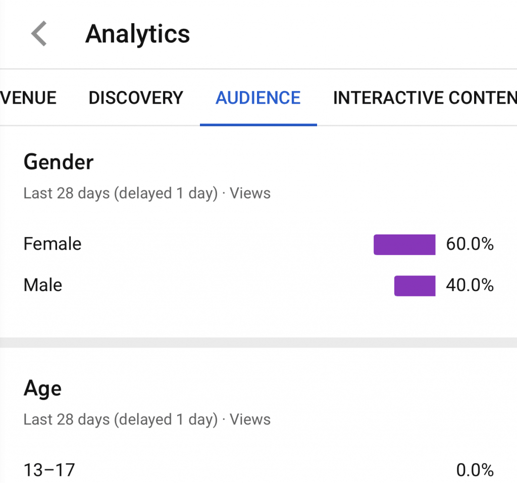 scheda del pubblico youtube analytics