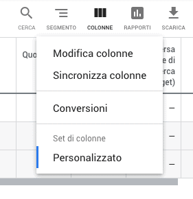 Modificare le colonne in Google Ads