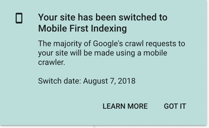 Google Search Console - Mobile First Indexing