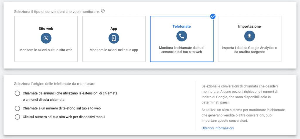 Monitoraggio delle chiamate in Google Ads