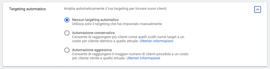 Espansione del targeting per una campagna Gmail in Google Ads