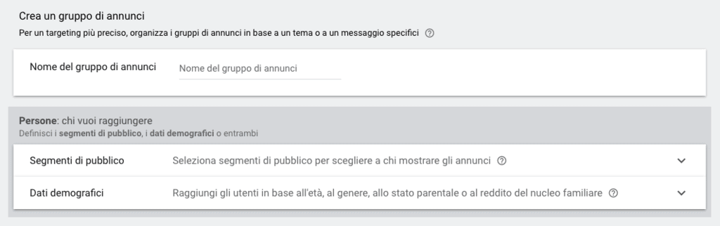 Impostazioni di targeting per una campagna Discovery in Google Ads