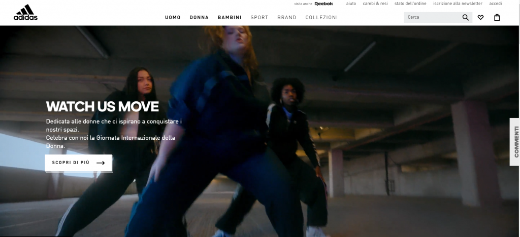 Homepage efficace per ecommerce Adidas