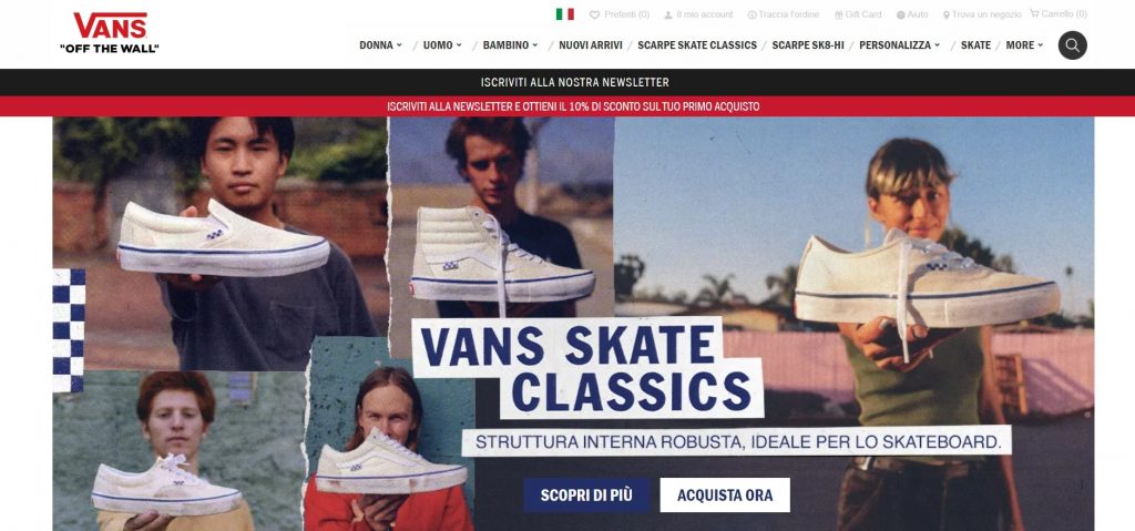 Homepage efficace per ecommerce Vans