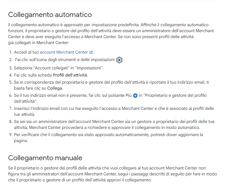 Integrazione google merchant center e business profile per aumentare le vendite ecommerce, tipologie di collegamenti.
