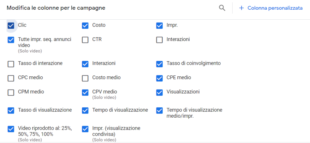 Google Ads CTR - rendimento Campagne video